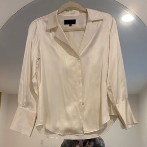Nili Lotan Cream Silk Button-Down Shirt